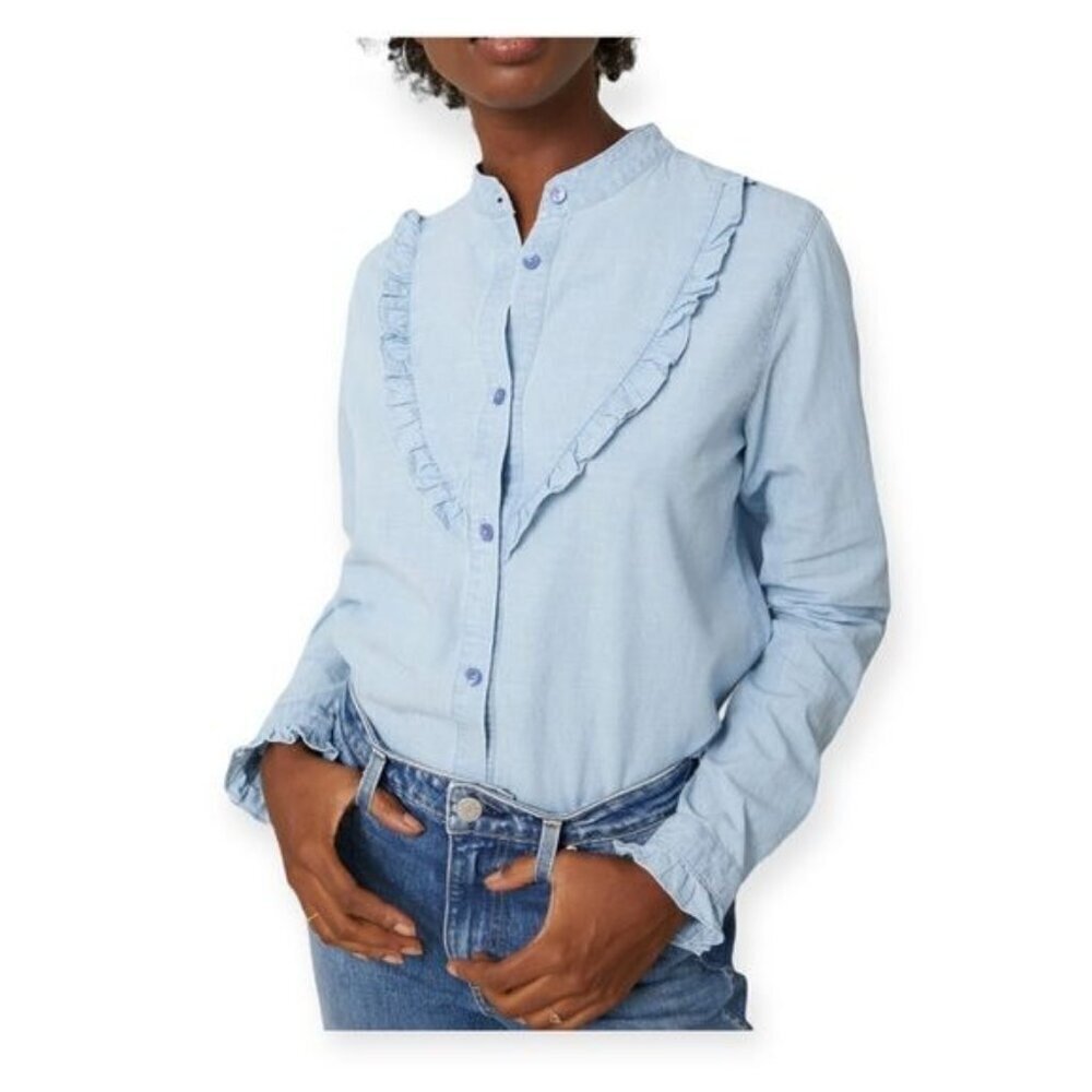 AMO Cooper Ruffled Chambray Shirt, Chambray, Size M, NWT,